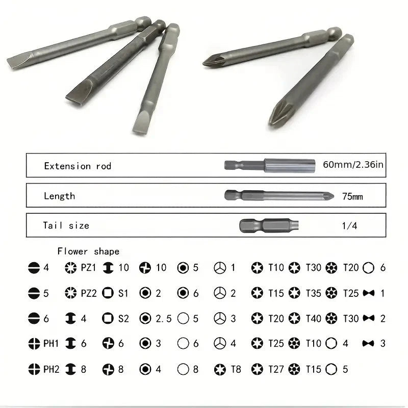 50pcs Long Reach Torx Star Hex Security Bit Set Tamper Proof Screwdriver Bit