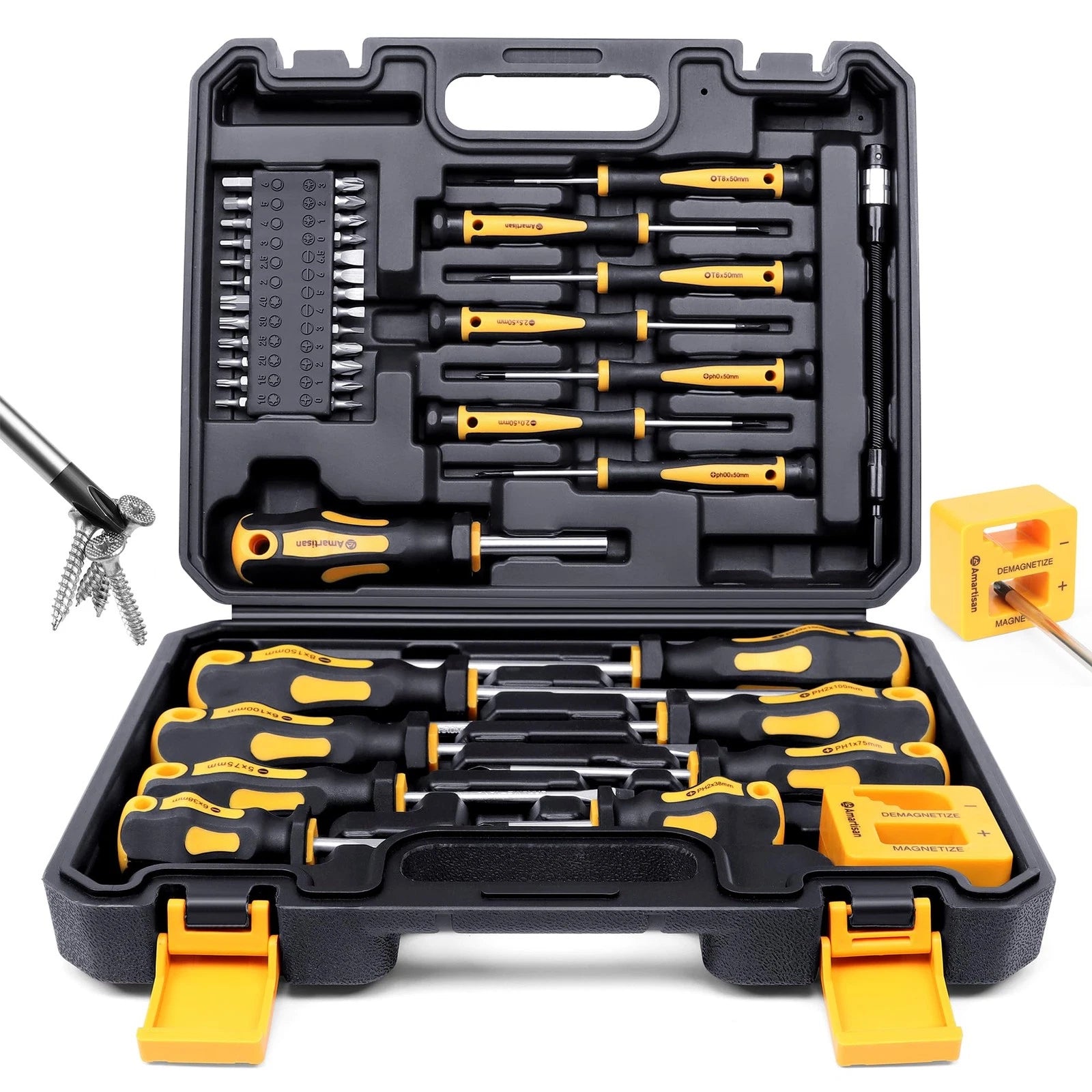 Magnetic Screwdrivers Set with Case, 43-piece Includs Slotted, Phillips, Hex,...