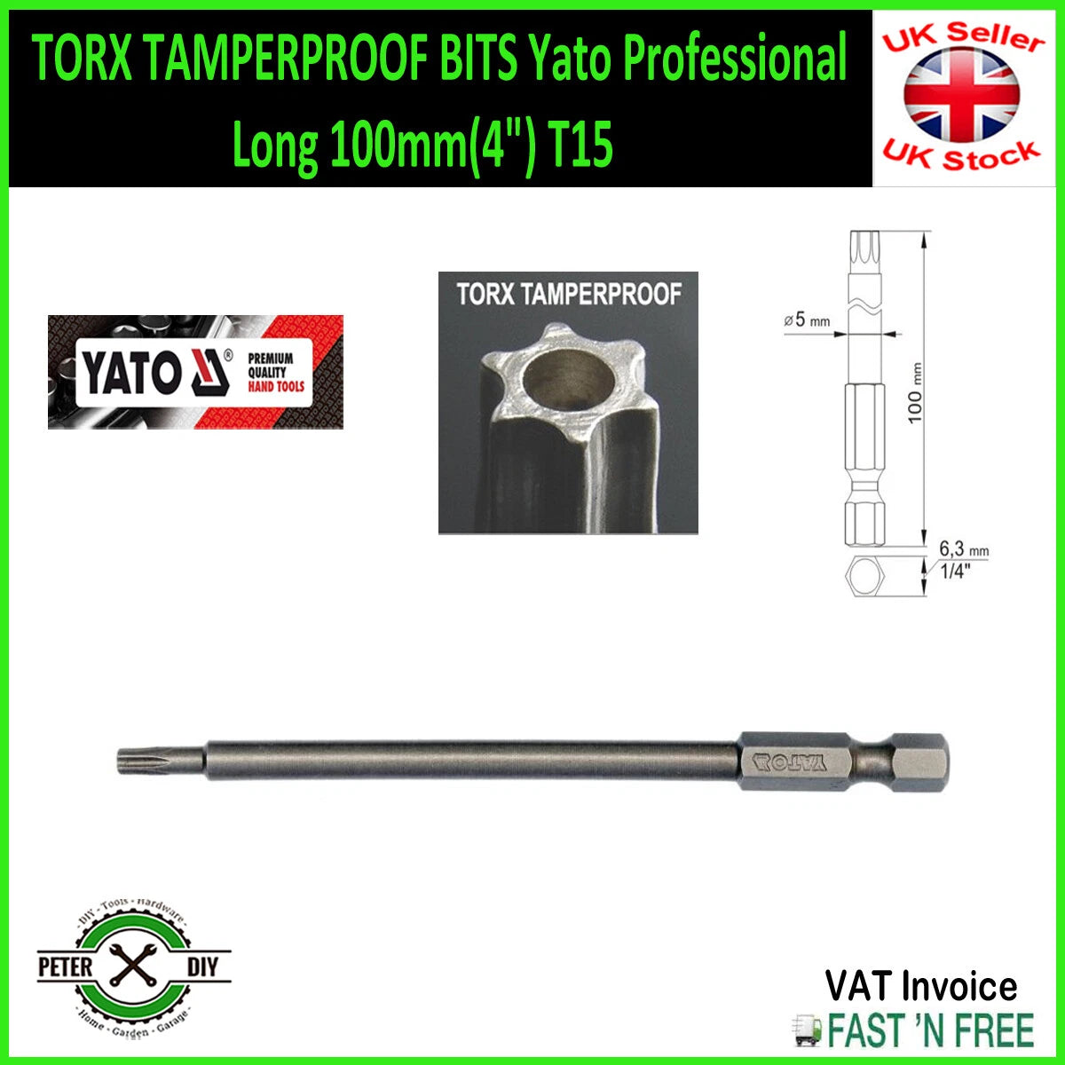 TORX TAMPERPROOF BITS Yato Professional Long 100mm(4") T10 T15 T20 T25 T27 T30