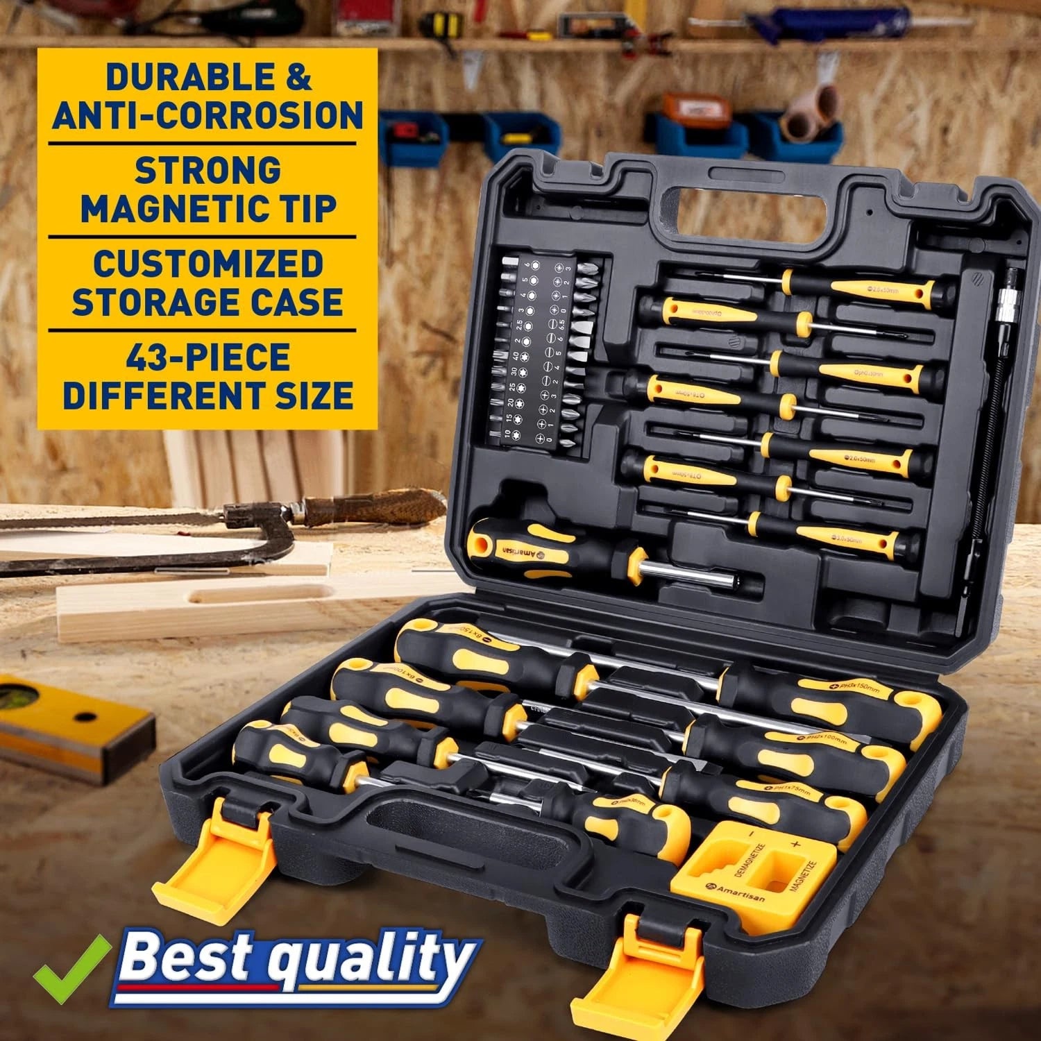 Magnetic Screwdrivers Set with Case, 43-piece Includs Slotted, Phillips, Hex,...
