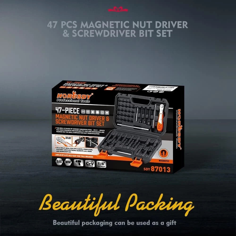 Magnetic Nut Driver Set | 47-Piece | Nut Driver Set for Impact Drill | SAE (1/4"