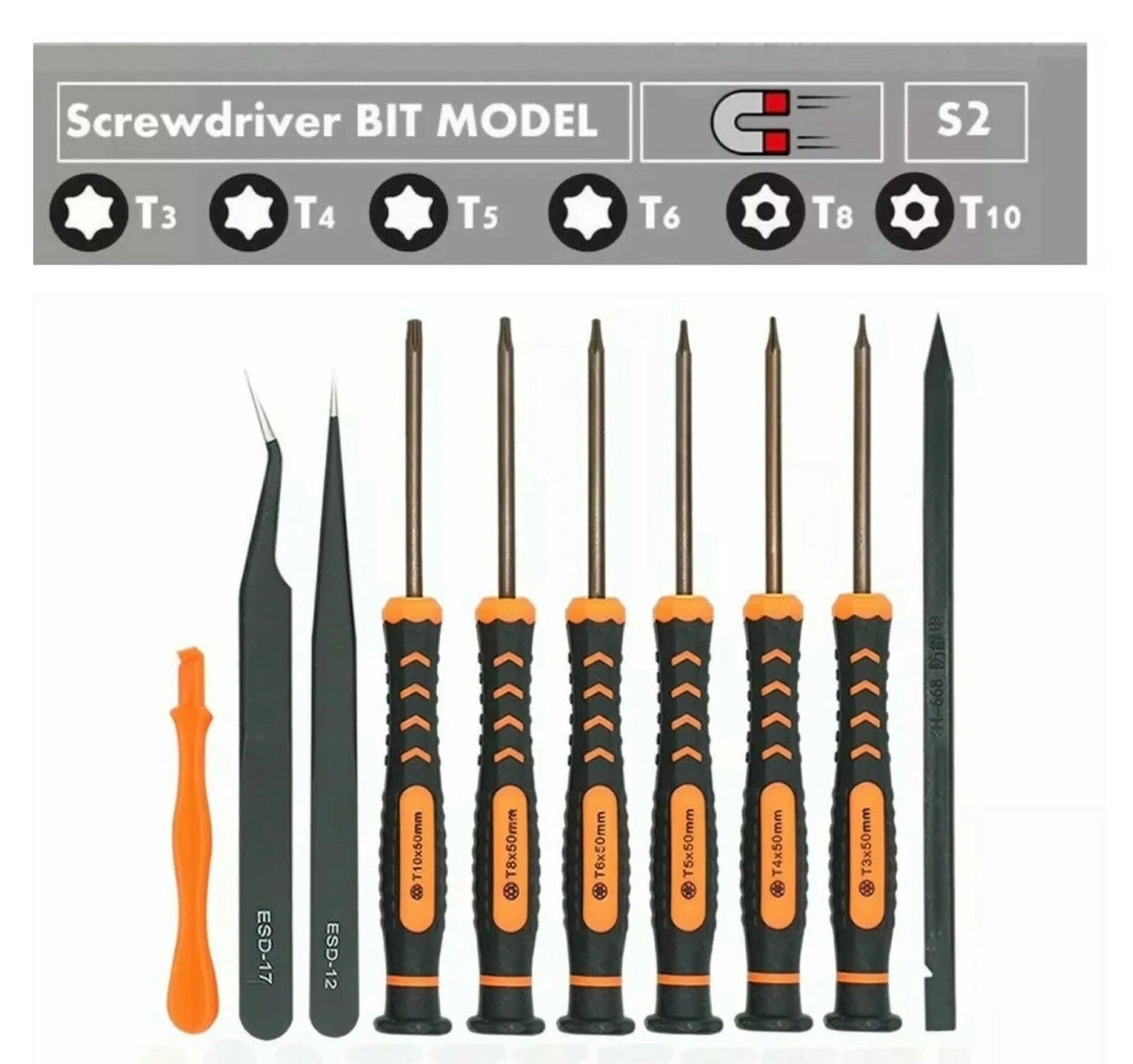 Screwdriver Set T3 T4 T5 T6 TR8 T10H Security Bits ESD Tweezer For XBOX PS3 PS4
