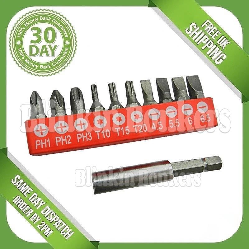 11PC POWER DRILL CORDLESS SCREWDRIVER PHILIPS SLOTTED TORX BITS MAGNETIC HOLDER
