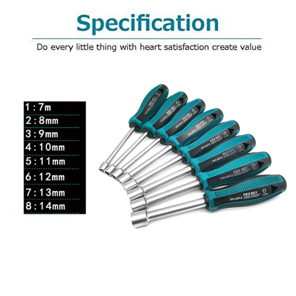 8/10Pcs Hex Nut Driver Socket Screwdriver Chrome Alloy Steel Deep Hole Set
