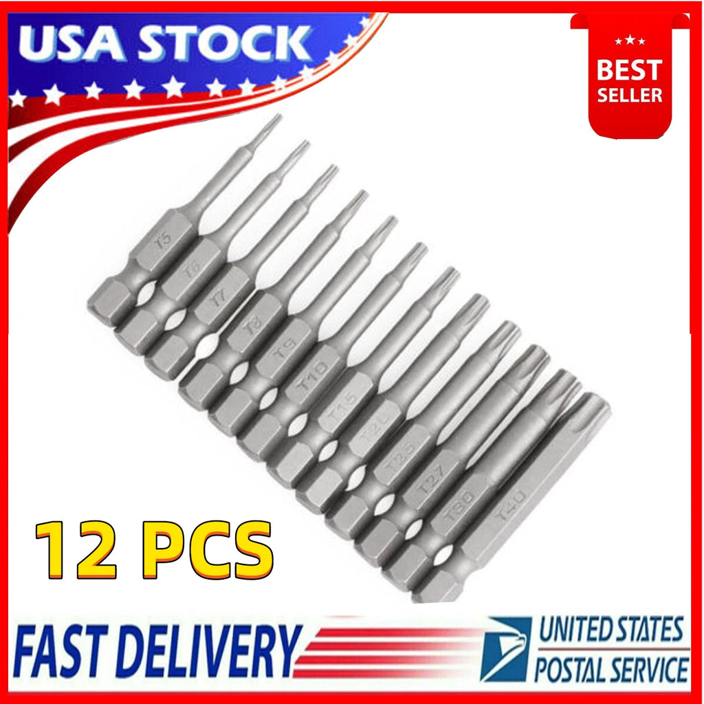12x Tamper Proof Star Impact Driver Bit Set Security Screwdriver Bits Hex Shank