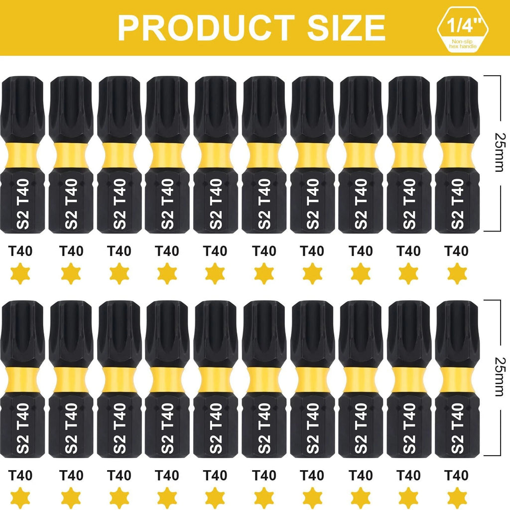T40 Torx Bit Set 20-Piece Premium S2 Alloy Steel 1-inch Long Screwdriver Inse...