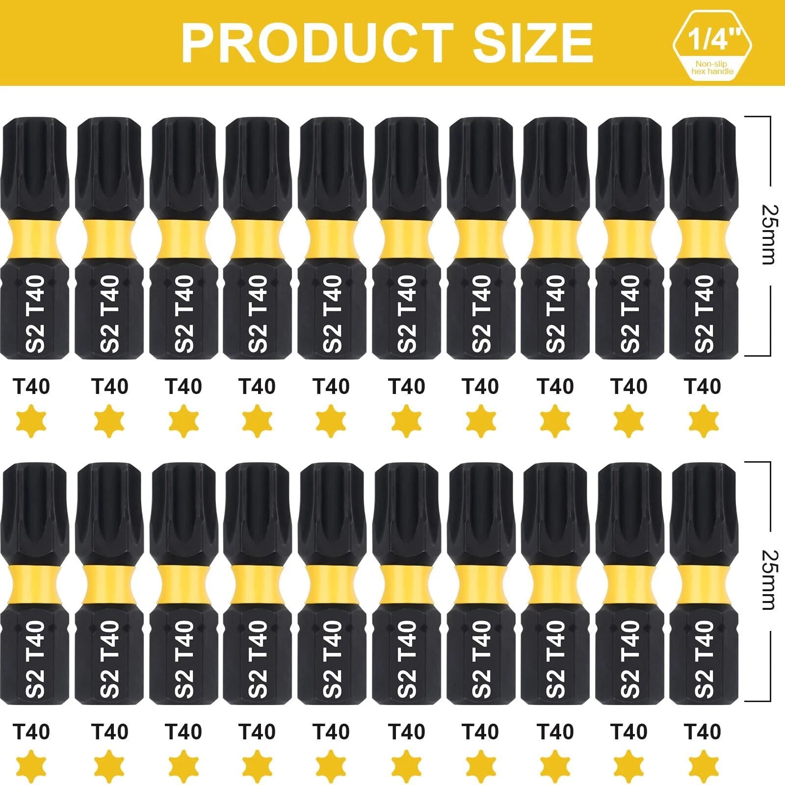 T40 Torx Bit Set 20-Piece Premium S2 Alloy Steel 1-inch Long Screwdriver Inse...
