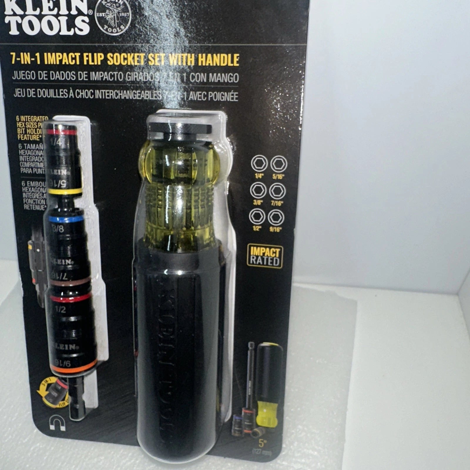 Brand New Klein Tools 32900R 7-In-1 Impact Flip Socket Set With 5” Handle