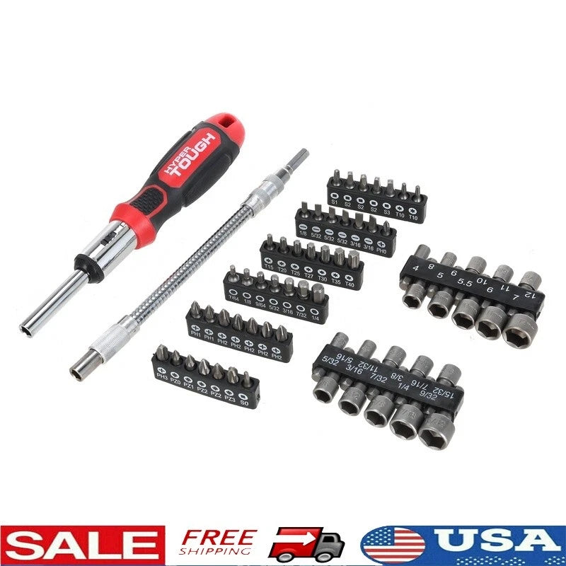 64 Piece Ratcheting Screwdriver & Nut Driver Set W/ Magnetic Tip Flex Extension