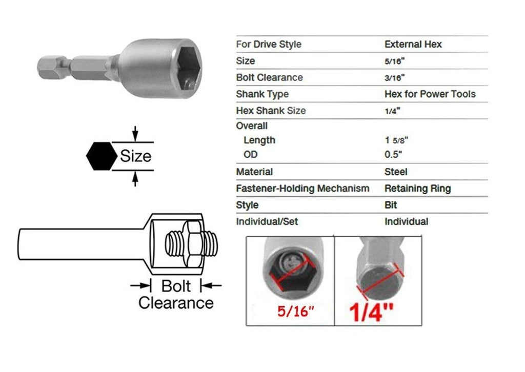 Hex Magnetic Power 8Mm 5/16 Socket Adapter Drill Bit Nut Driver Set 1/4 Inch He