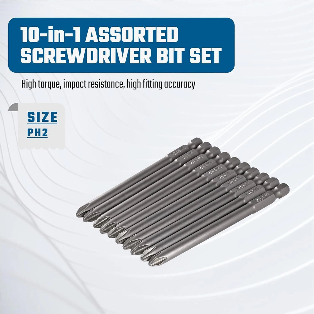 Precision 10PCS Phillips Screwdriver Bit Set - 4 Inch S2 Steel with Magnetic Tip
