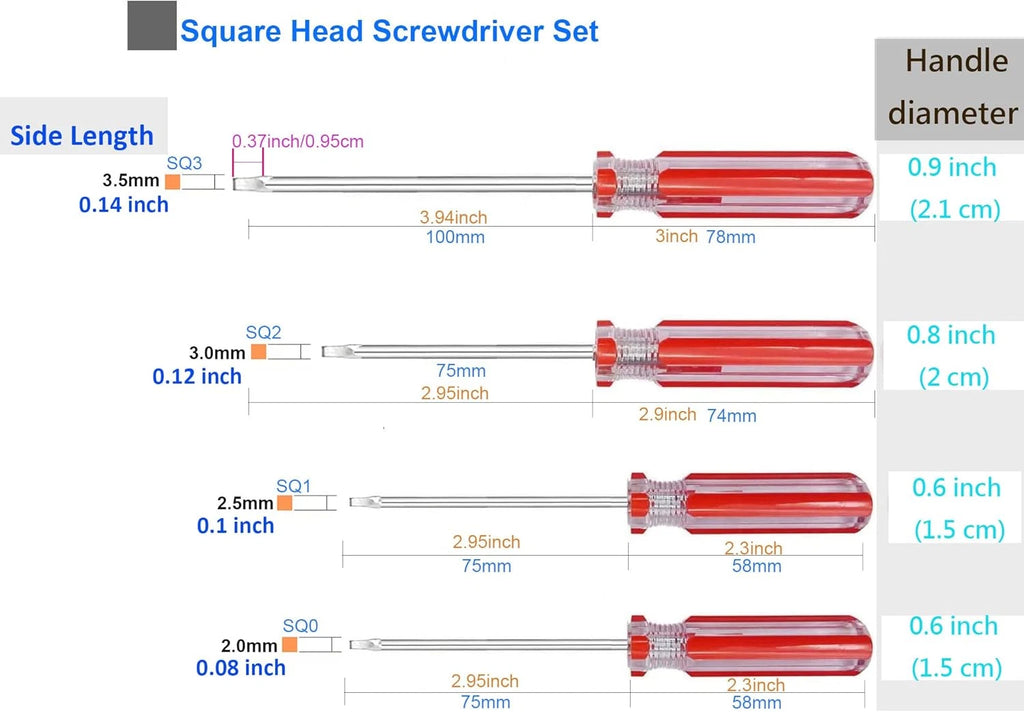 Square Head Screwdriver Set 4 Sizes, SKZIRI 4PCS Square Screwdriver Tool Kits Ma