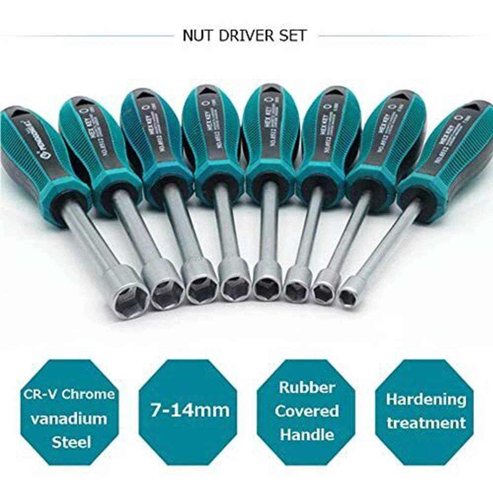 8/10Pcs Hex Nut Driver Socket Screwdriver Chrome Alloy Steel Deep Hole Set