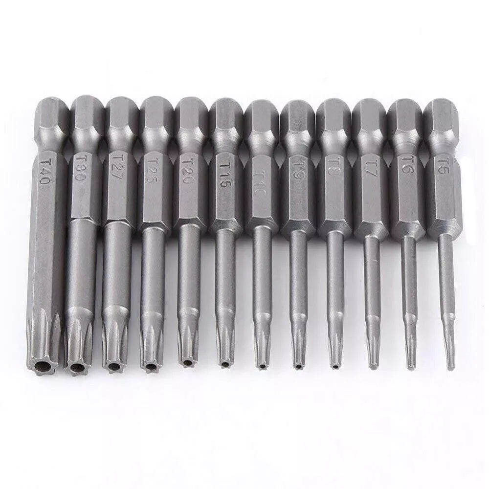 12x Tamper Proof Star Impact Driver Bit Set Security Screwdriver Bits Hex Shank