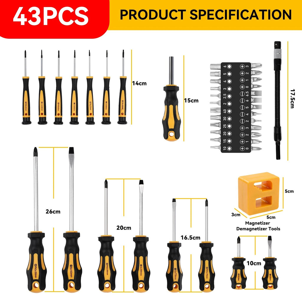43-pc Magnetic Screwdriver Set w/ Case & Heat Shrink Repair Tool Kit
