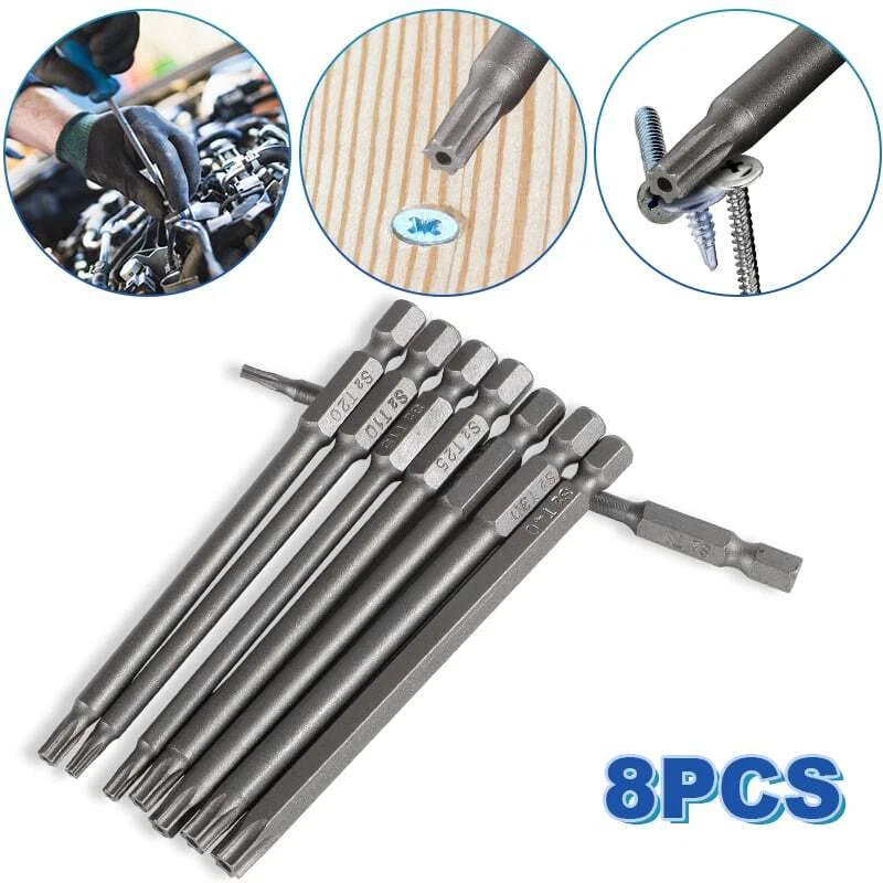 8PCS Torx Screwdriver Drill Bit Set 100MM Extra Long Hex Security Magnetic Head