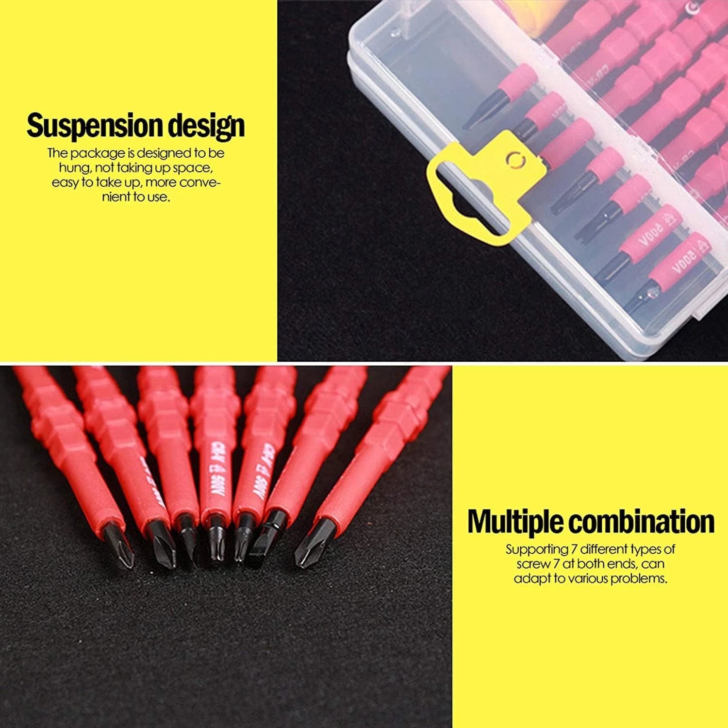 8Pc Insulated Screwdriver Set 500V Magnetic Tips Slotted Phillips Torx Black