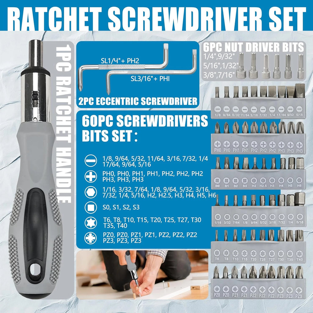 100-Piece Magnetic Screwdriver Set with Plastic Rack, Includes Slotted/Phillips/