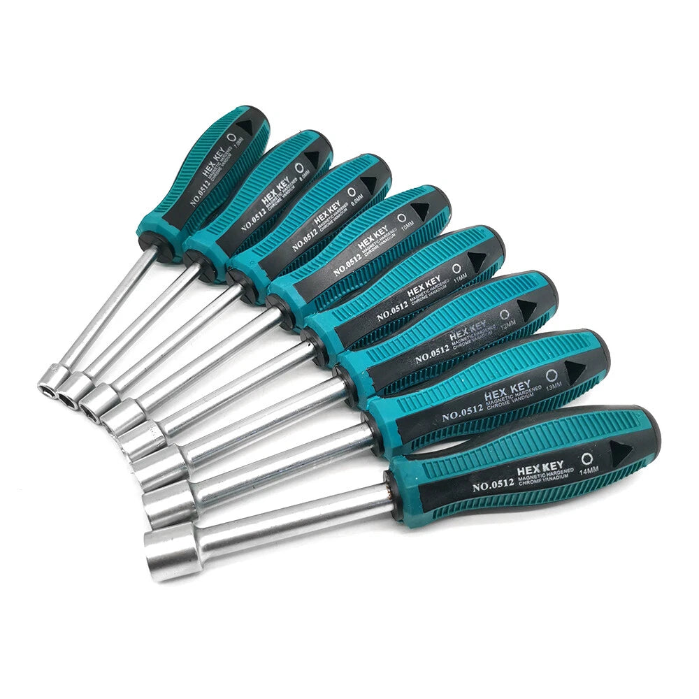 8/10Pcs Hex Nut Driver Socket Screwdriver Chrome Alloy Steel Deep Hole Set