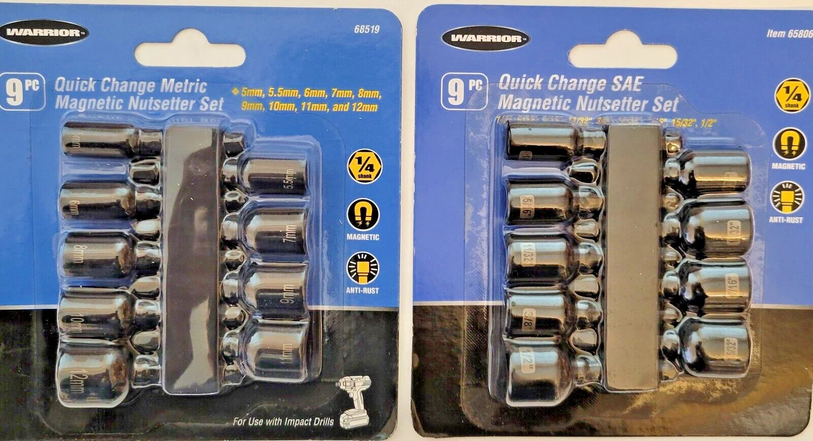 18 PC SAE and Metric Magnetic Quick Release Nutsetter Bit Driver Set