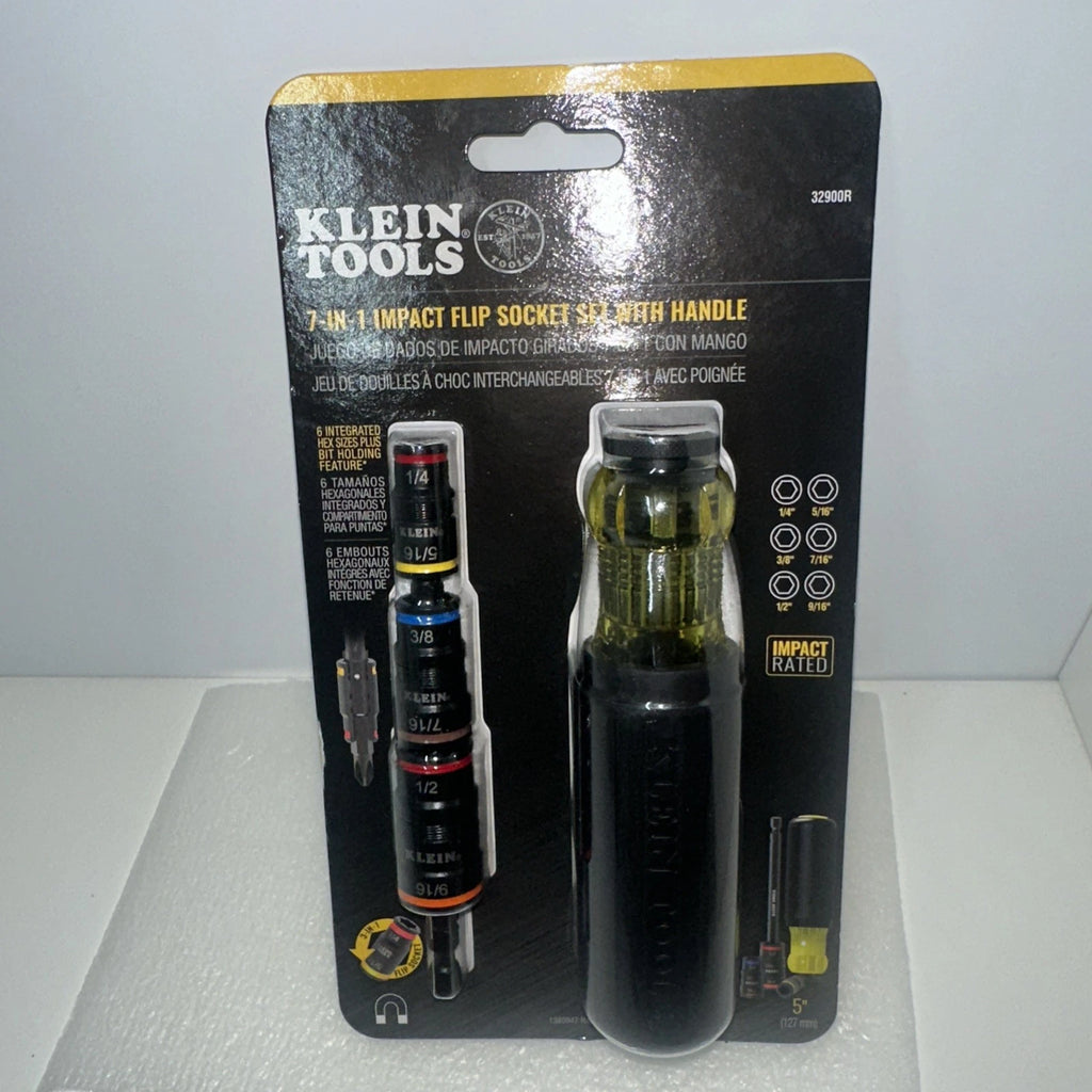 Brand New Klein Tools 32900R 7-In-1 Impact Flip Socket Set With 5” Handle