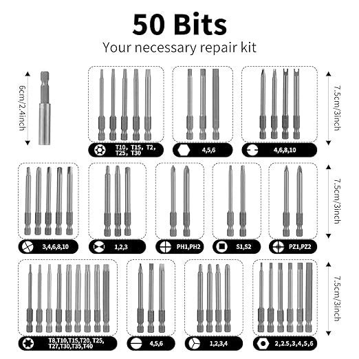 50pcs Long Reach Torx Star Hex Security Bit Set Tamper Proof Screwdriver Bit