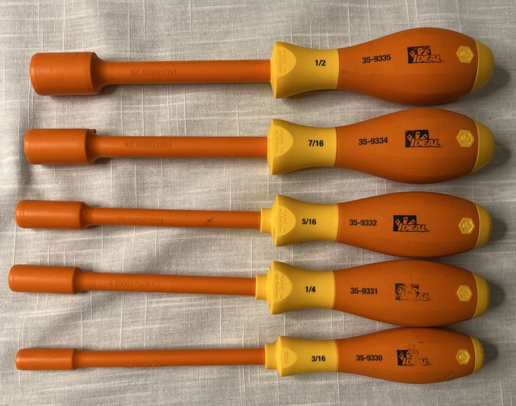 IDEAL Electrical 35-9330-31,32,34,35, 5 Pc. SAE Insulated Nut Driver Set Germany