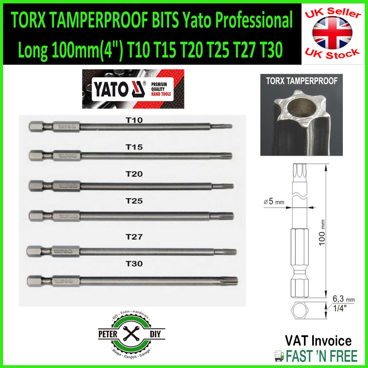 TORX TAMPERPROOF BITS Yato Professional Long 100mm(4") T10 T15 T20 T25 T27 T30