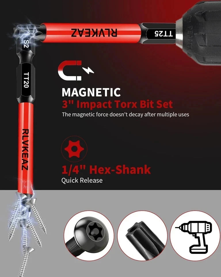 12-Piece Impact Security Torx Bit Set (T5-T40), 3-Inch Long S2 Steel USA*