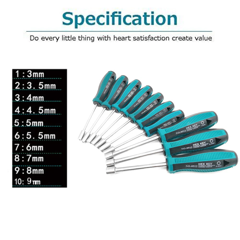 8/10Pcs Hex Nut Driver Socket Screwdriver Chrome Alloy Steel Deep Hole Set