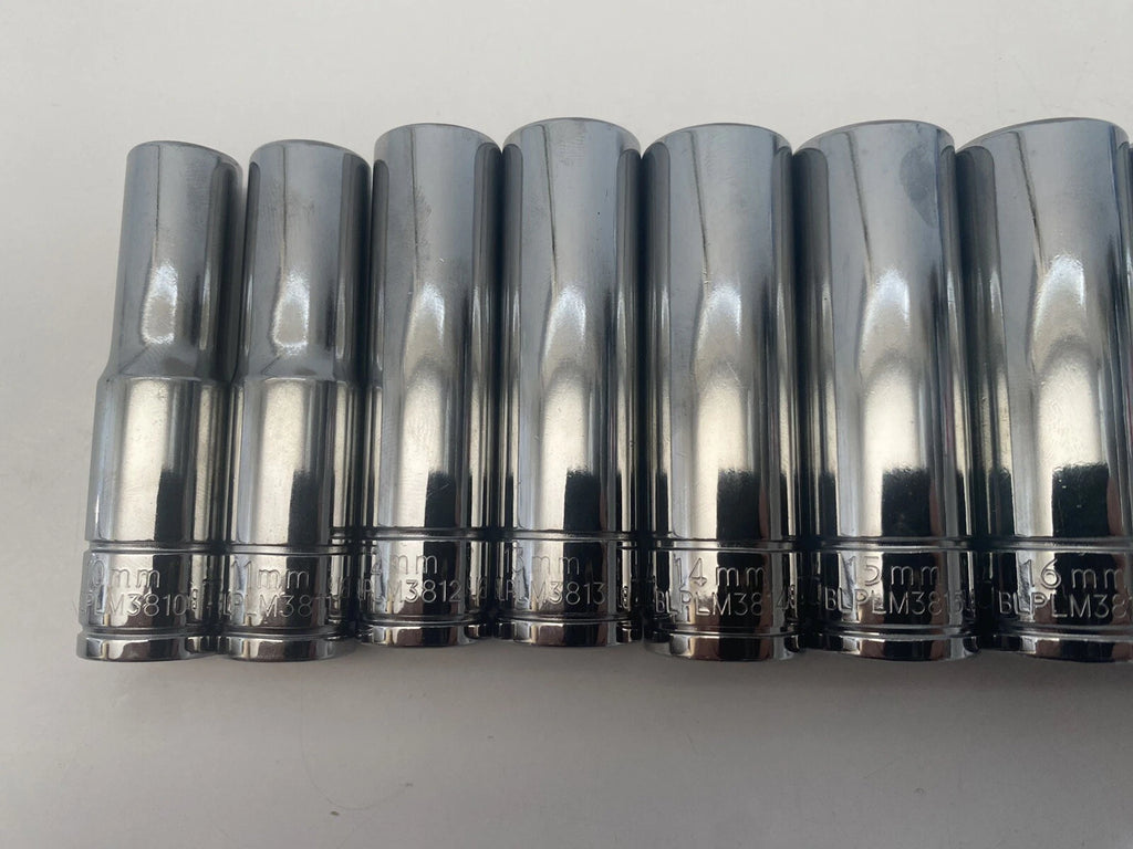 Blue Point 3/8” Deep Socket Set 10-19mm 12 Point 10pc Set As Sold By Snap On