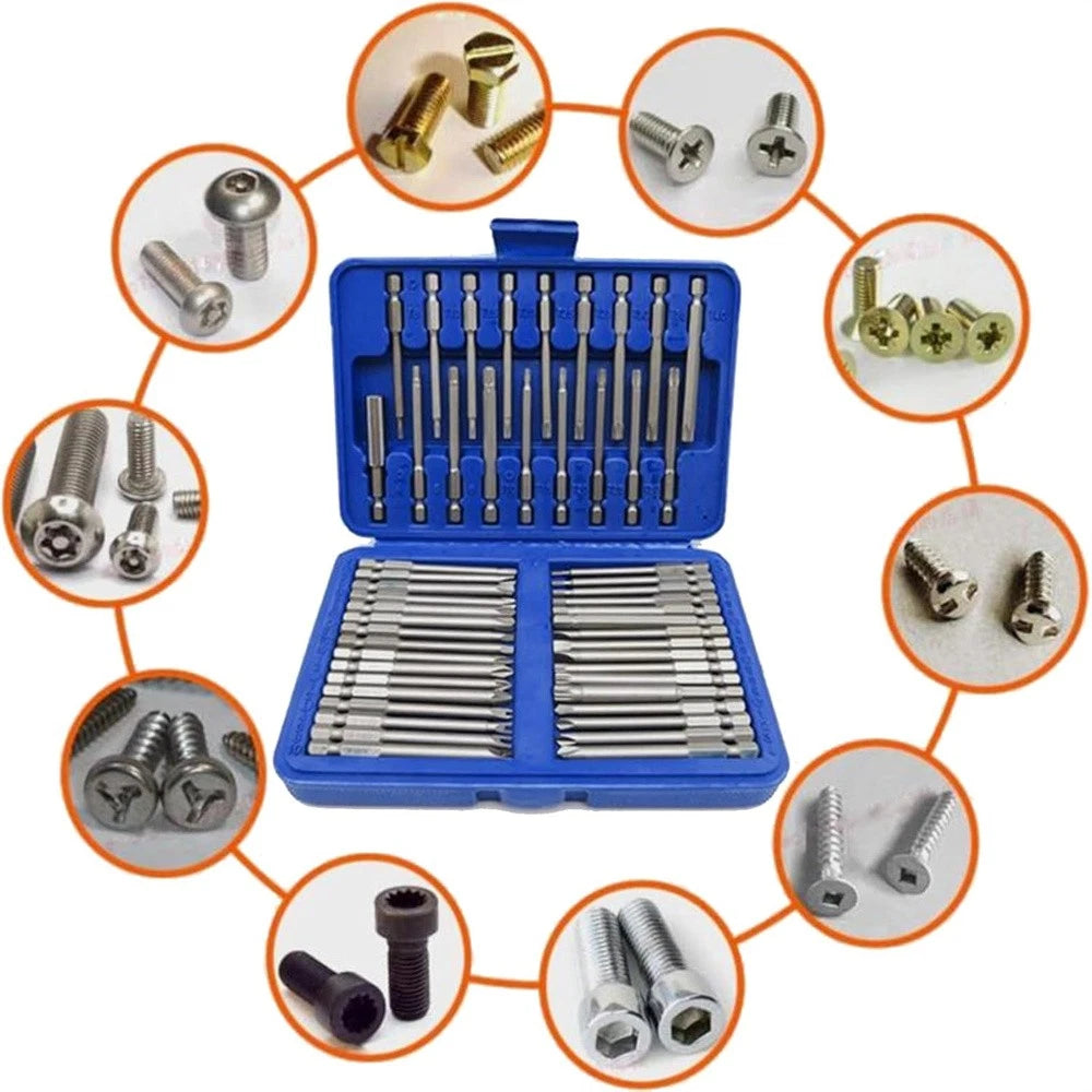 50Pc Long 75Mm Hex Torx Star Security Bit Set Tamper Proof Screwdriver With Case