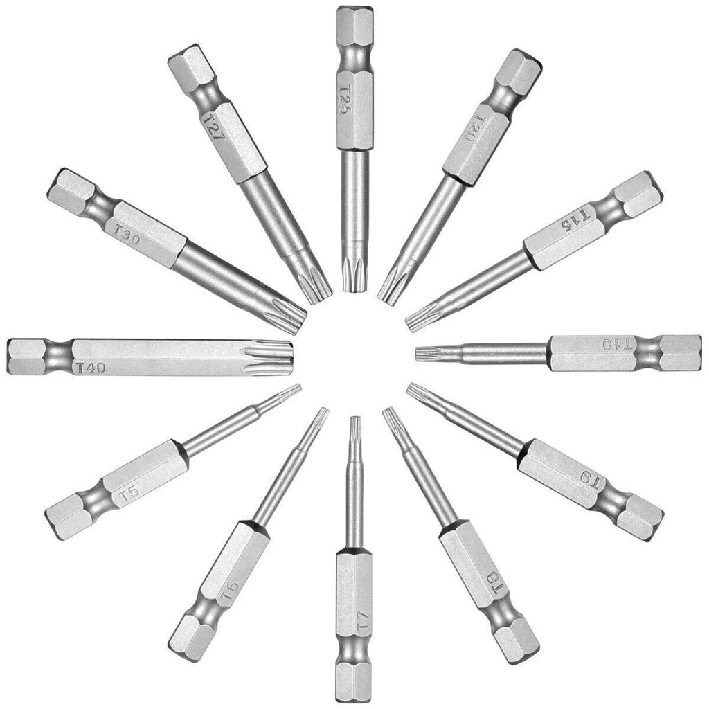 12x Tamper Proof Star Impact Driver Bit Set Security Screwdriver Bits Hex Shank
