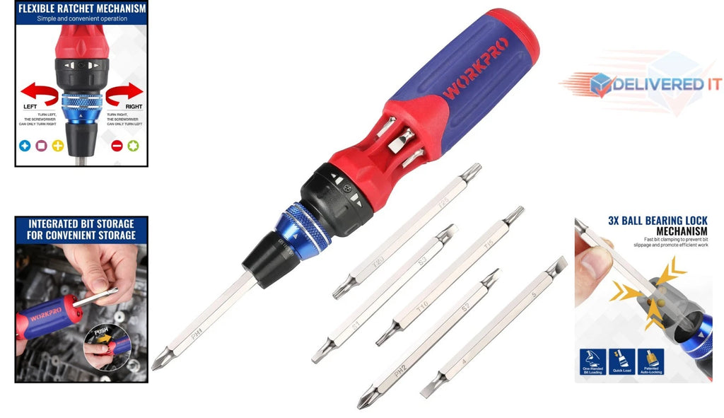 12-in-1 Ratcheting Multi-Bit Screwdriver Set Quick-Load Handle Home DIY