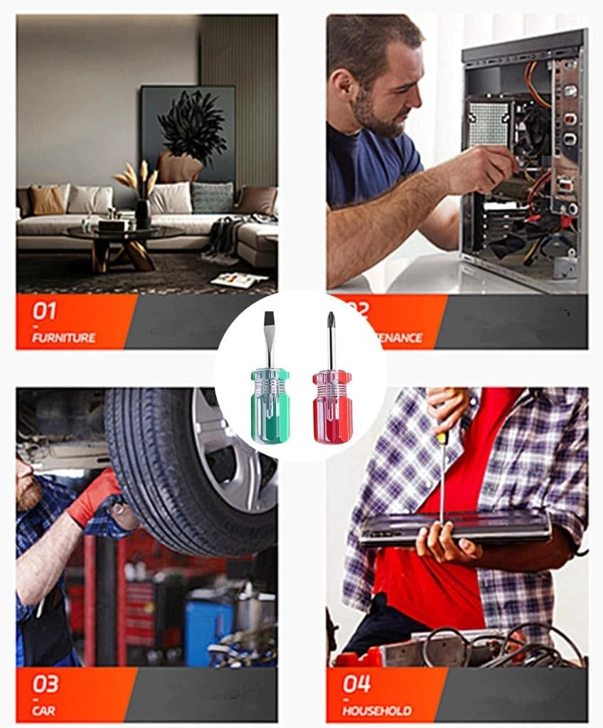 Screwdrivers Short Cross and Flat Magnetic Tip Screwdrivers Pocket Screwdrive