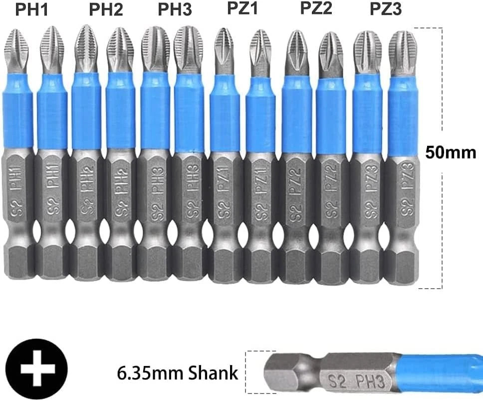 Fixinus 12 Pieces Magnetic Phillips & Pozidriv Screwdriver Bit Set, 1/4 Inch Hex