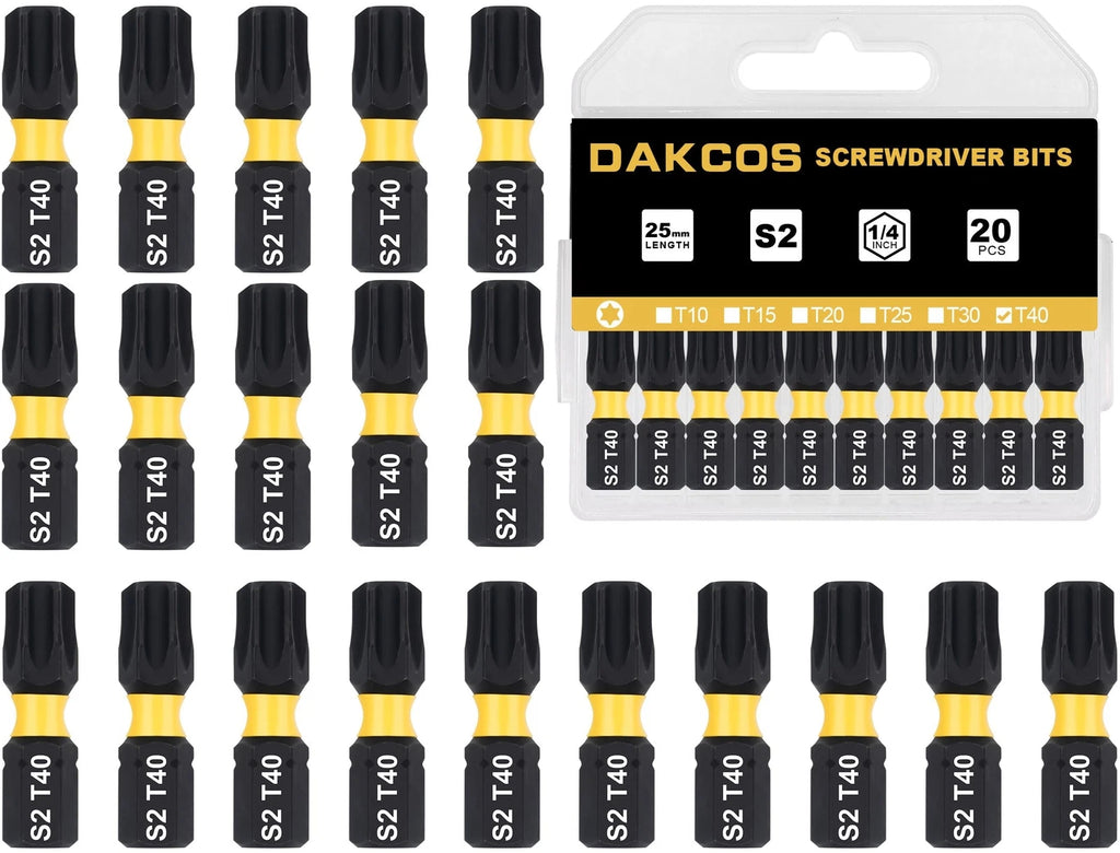 T40 Torx Bit Set 20-Piece Premium S2 Alloy Steel 1-inch Long Screwdriver Inse...