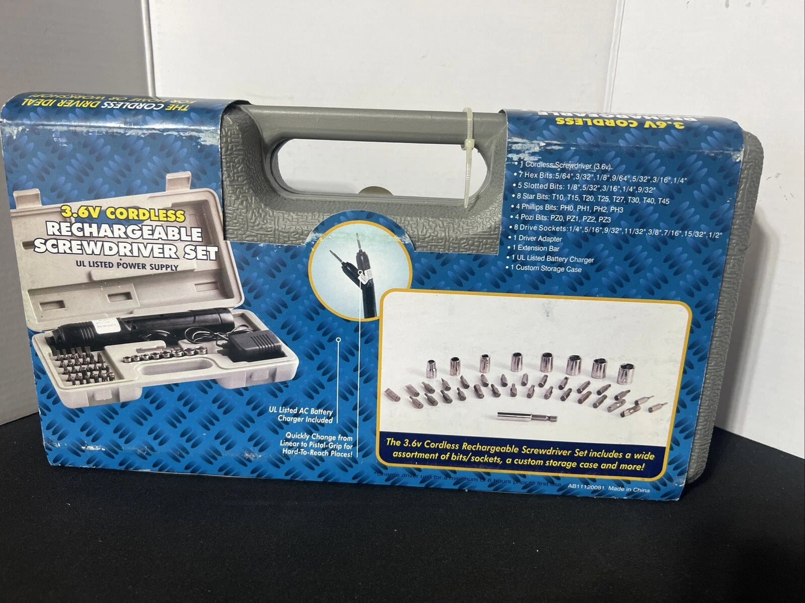 Rechargeable Screwdriver Set 41 Pieces 3.6V Pivoting Head. With Case. New Sealed