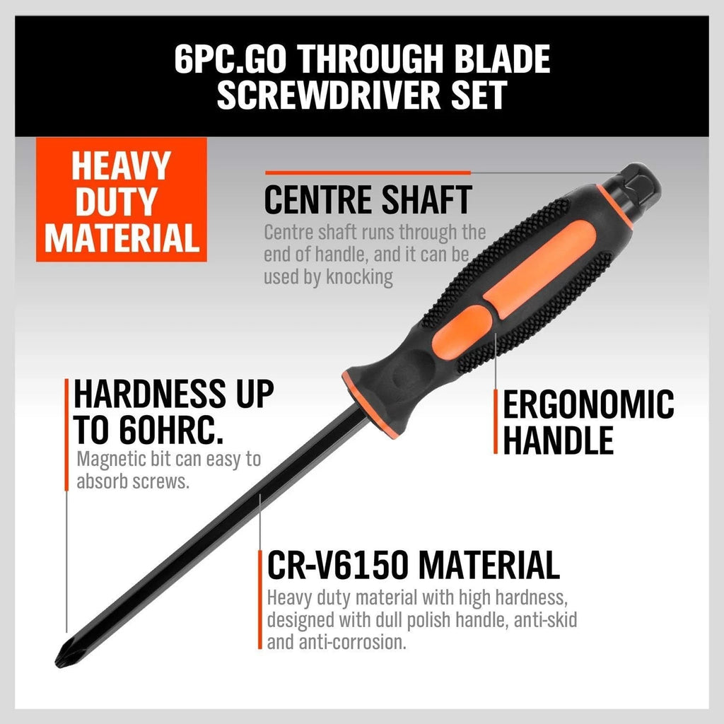 6-Pieces Magnetic Screwdriver Set for Fastening, Chiselling Loosening Screw