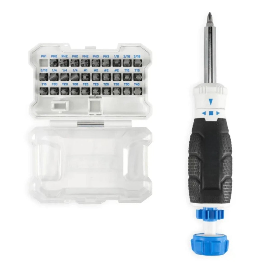 31-Piece Ratcheting Screwdriver Set with 3-Position Ratchet Mechanism