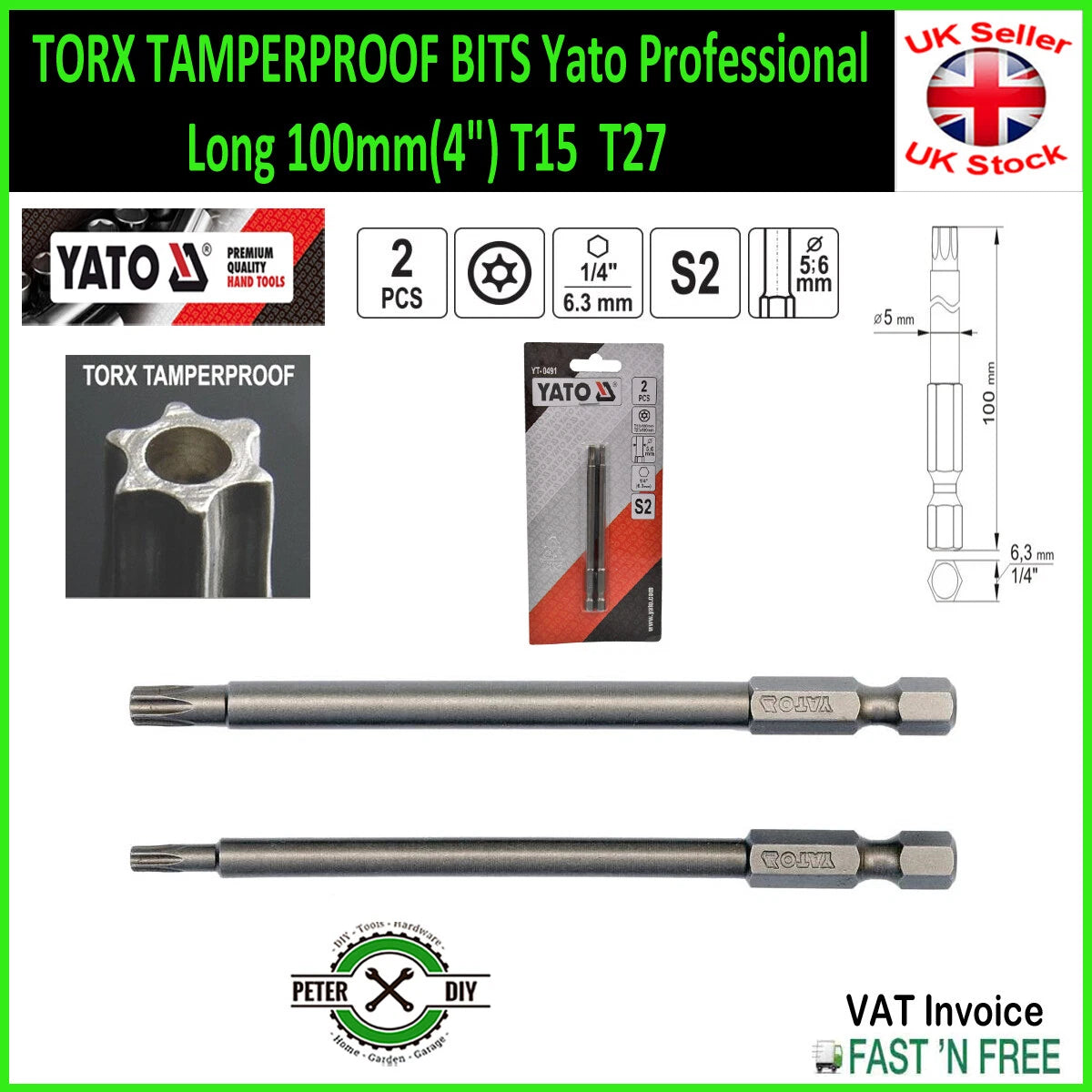 TORX TAMPERPROOF BITS Yato Professional Long 100mm(4") T10 T15 T20 T25 T27 T30