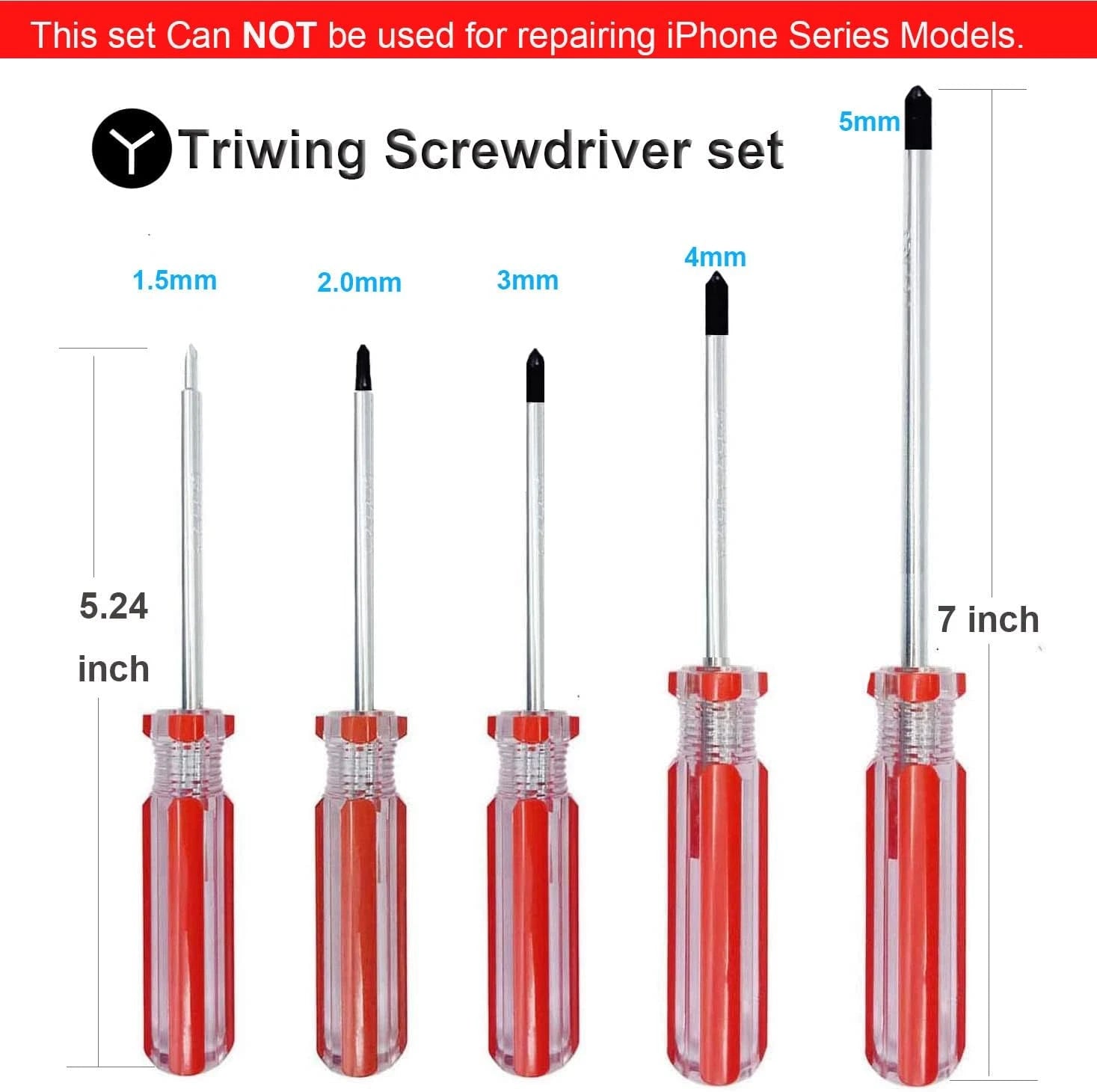 Triwing Screwdriver Set, 5 Sizes (1.5mm–5mm), Y-Shaped, Magnetic Tip, 5-in-1 Kit