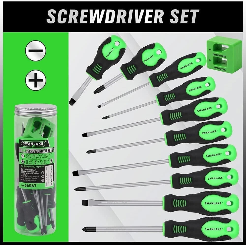 SWANLAKE 11PCS Screwdriver Set, Magnetic 5 Phillips and 5 Flat Head 11 Piece