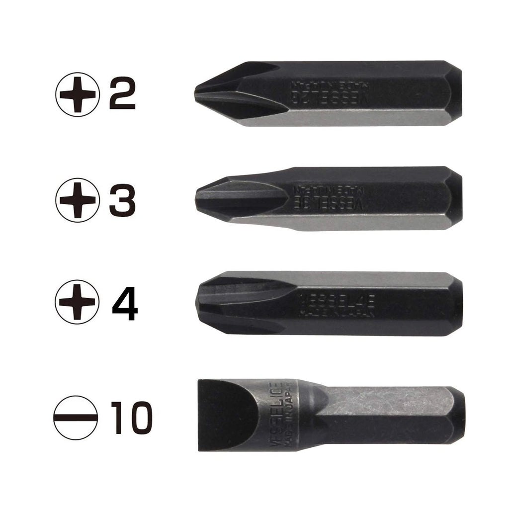 VESSEL BS2500 Impact Screwdriver Bits Heavy Duty 4 JIS Set Pcs 75