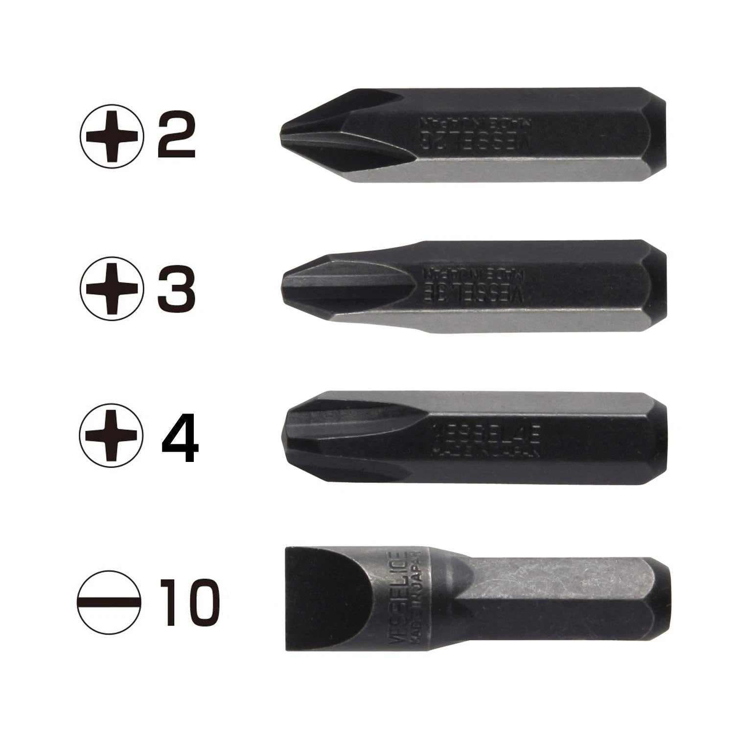 VESSEL BS2500 Impact Screwdriver Bits Heavy Duty 4 JIS Set Pcs 75