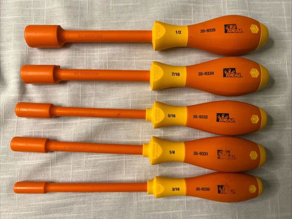 IDEAL Electrical 35-9330-31,32,34,35, 5 Pc. SAE Insulated Nut Driver Set Germany