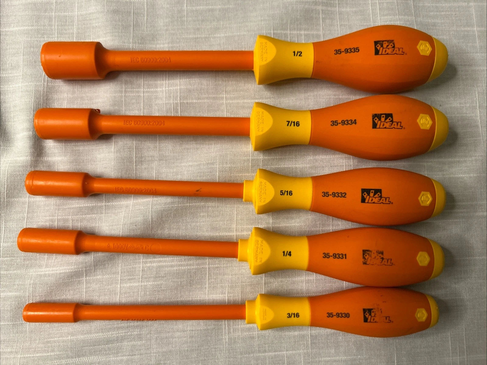 IDEAL Electrical 35-9330-31,32,34,35, 5 Pc. SAE Insulated Nut Driver Set Germany