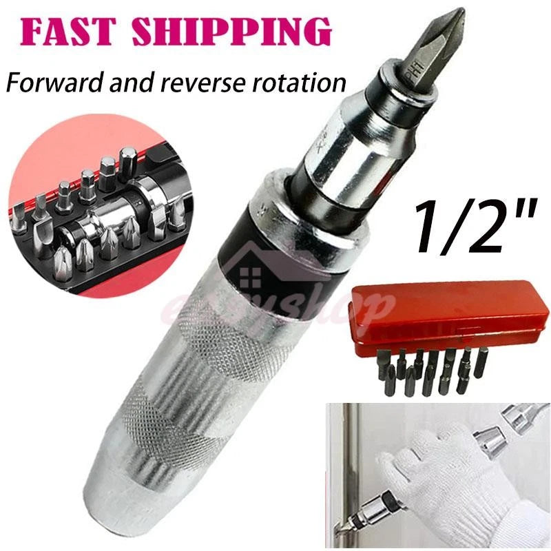 14PCS Impact Screwdriver Set Reversible Shock Screw Driver Chisel Bits Tools Kit
