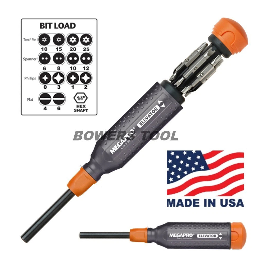 Megapro Elevator Tech Multi Bit Screwdriver Phillips Flat Torx Square Spanner