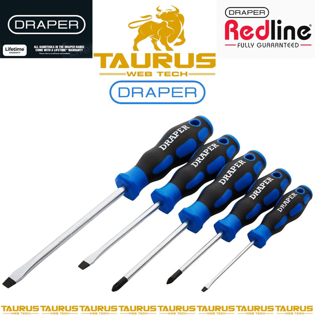 5PC DRAPER Soft Grip Screwdriver Set DIY Plain Slot & PZ TYPE Chrome UK FREE P&P